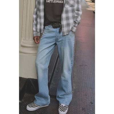 Rechte, uitlopende jeans met rhinestone-versieringen | Light Blue | Size 32R