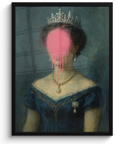Poster in lijst - Fotolijst 60x80 cm - Posters - Kroon - Roze druipend verf - Portret - Posterlijst zwart - Decoratie - Wanddecoratie woonkamer - Muurdecoratie slaapkamer