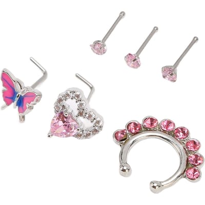 6pcs Bijoux de Piercing de Nez Acier Inoxydable Hypoallergénique Pailleté Réutilisable Tendance Anneaux de Nez Créoles Clous