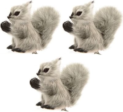 Decoris Kerstboomdecoratie grijze eekhoorns op clip 8 cm - 3x - Kerstversiering - Kerstdecoratie
