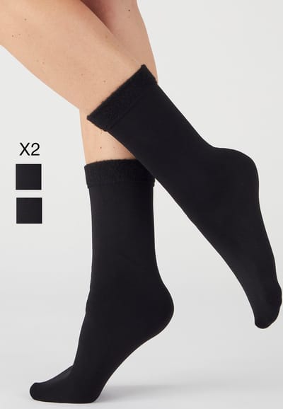 Damart - Set van 2 paar sokken met geborsteld fleece aan de binnenkant - Dames - Zwart - Eén maat