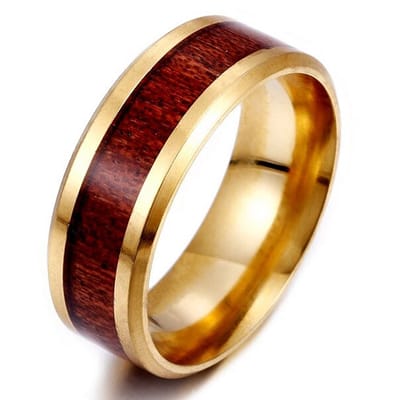 Heren Ring Ingelegd Met Hout - Goud kleurig - 18 - 22mm - Ringen - Papa Cadeau Voor Mannen - Vaderdag