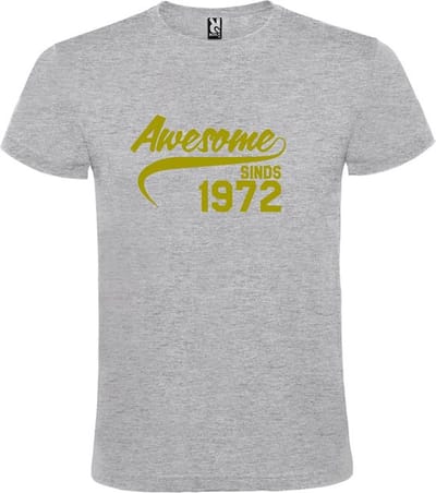 Grijs T-shirt ‘Awesome Sinds 1972’ Goud Maat XS