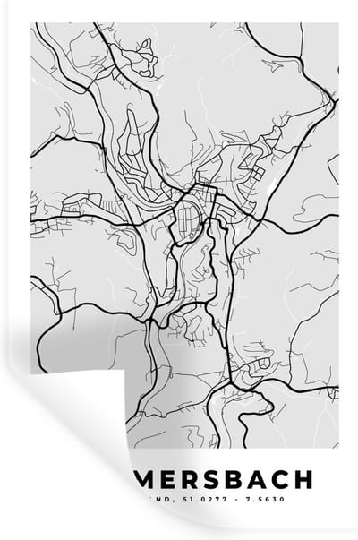 Muurstickers - Sticker Folie - Gummersbach - Duitsland - Kaart - Plattegrond - Stadskaart - 20x30 cm - Plakfolie - Muurstickers Kinderkamer - Zelfklevend Behang - Zelfklevend behangpapier - Stickerfolie