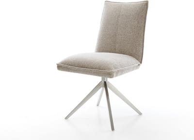 Eetkamerstoel Lelio-Flex kruisframe breed roestvrij staal geweven stof beige 360° draaibaar rocker-functie pocketveer kern