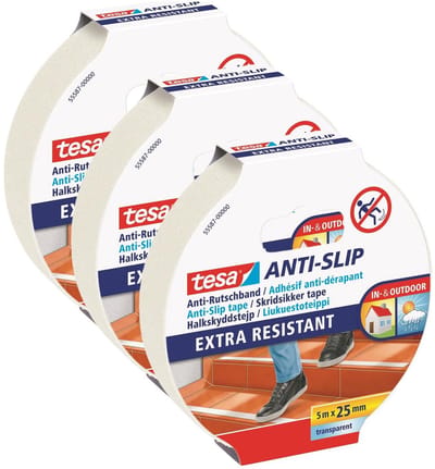 Tesa anti slip plakband tape - 3x - extra transparant - 25 mm x 5 m - Klustape - Anti-slip randen maken - niet uitglijden