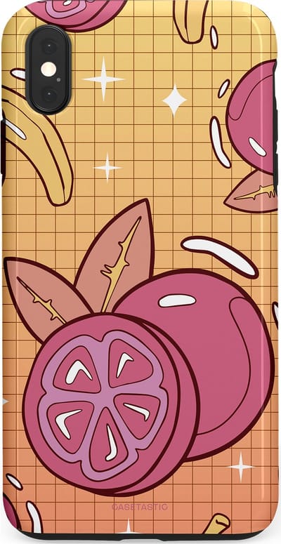 Casetastic Hoesje Geschikt voor Apple iPhone Xs Max - Stijlvolle Beschermende Duo-layer Case - Fruitige bananen ruitjes