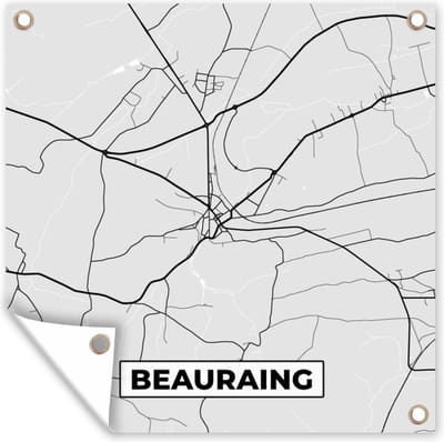 Tuin poster België – Beauraing – Stadskaart – Kaart – Zwart Wit – Plattegrond - 200x200 cm - Tuindoek