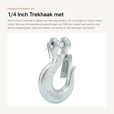 Dailygoods- Trekhaak 1/4 Inch met Veiligheidsvergrendeling - Lierhaak 7800 Lbs Laadvermogen - Voor Trekken van Voertuigen - Ophangen van Stoelen - Vergrendelen van Zware Ladingen - Brede Toepassingen - Haak