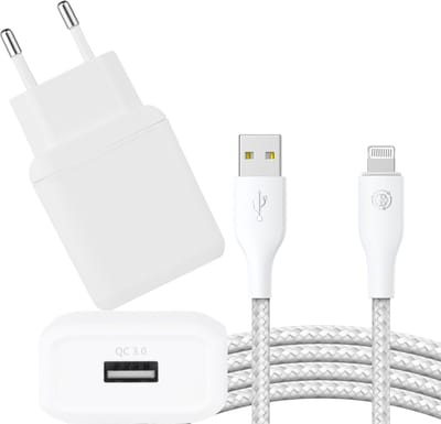 Usb Adapter 5V 1A/2A/3A + Oplaadkabel geschikt voor iPhone / iPad / iPod - Lightning Kabel - 3 Meter