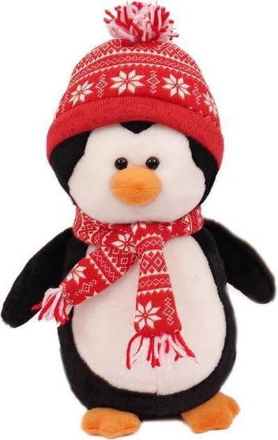 PIA Soft Toys - Pluche Knuffeldier - Kerstknuffel - - Pinguïn met sjaal en muts - 32 cm