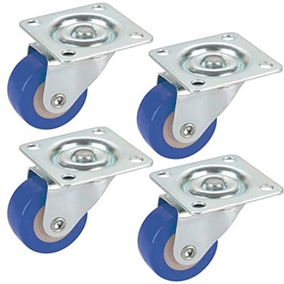 Set Zwenkwielen 30x14 mm - 4 Stuks Polyurethaan Blauw met Schroeven - Draagkracht 20 kg/rol