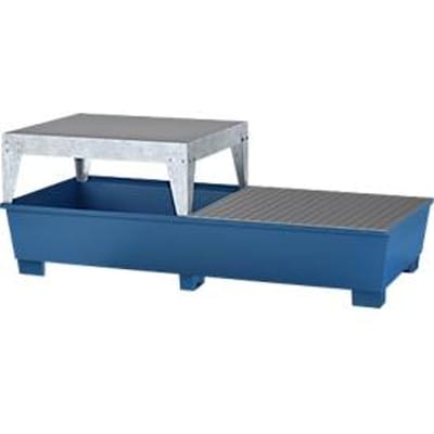 IBC-station ASECOS, staal, met rooster, vulblok en vorkheftruckschoenen, 1000 l opvangvolume, B 2680 x D 1300 x H 950 mm, gelakt
