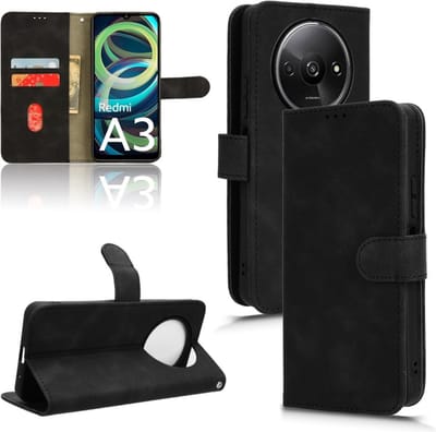 Luxe mat zwart agenda book case hoesje geschikt voor Xiaomi Redmi A3
