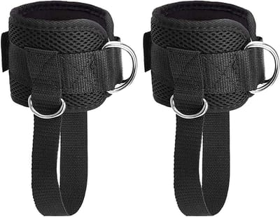 2 stuks enkelbanden - Fitness enkelbanden - Enkel voor de sportschool - Fitnessaccessoires - Butt Trainer - met dubbele roestvrijstalen D-ringen - voor unisex - Verstelbaar - voor rebound - Fitnessapparatuur voor zittende training (zwart)