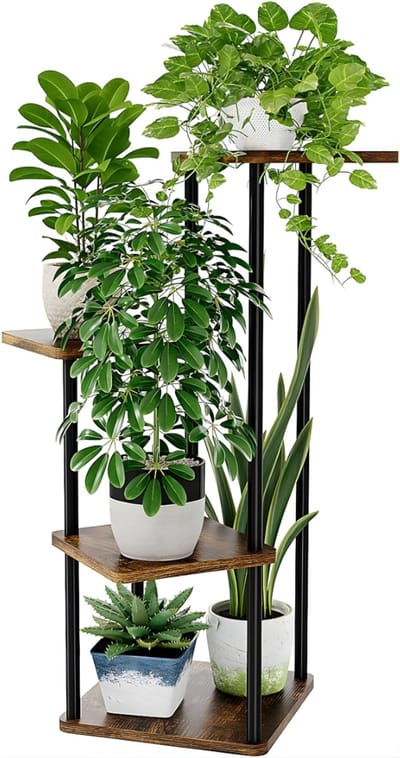QORA® Plantenrek - Plantentafel - Plantenstandaard Binnen - Plantenrek Binnen - Bruin - 30cm x 30cm x 80cm
