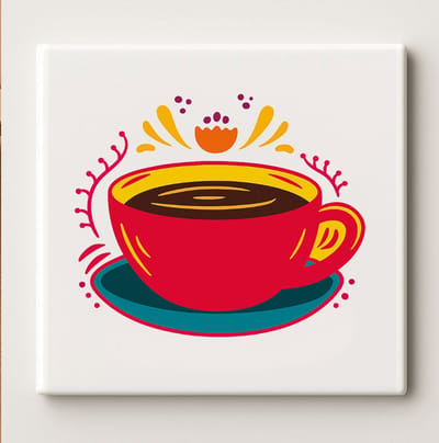 Kleurrijke Koffiekop Tegel – 15x15cm Moderne Kunst Keramische Wanddecoratie | Levendige Keukendecoratie & Cadeau voor Koffieliefhebbers
