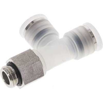 10mm x G1/4'' rechte hoek T-stuk PA/RVS Insteekfitting Buitendraad FDA Draaibaar EPDM
