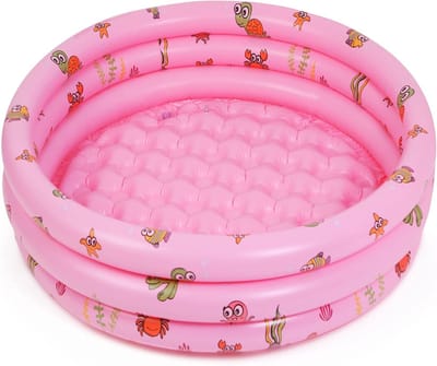Roze Opblaasbaar Kinderzwembad met Zeedierenprint, 3 Luchtringen en Bubbelbodem, Afmeting 100x35cm Duurzaam PVC Speelbad voor Tuin en Buitenspeelplezier