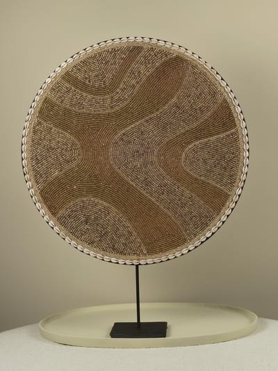 Blitzdeco - Kralen Ornament - Antonio - Vrijstaand - Beige en Goud - Zwarte Standaard - 50CM