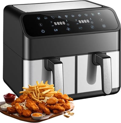 Heteluchtfriteuse Dubbele Kamer - Airfryer Dual Zone - Gezond Koken - Twee Gerechten Tegelijk - 8 Liter - Zwart