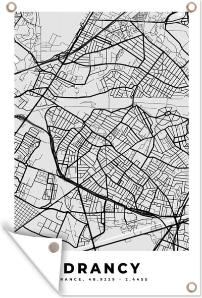 Muurdecoratie Plattegrond - Drancy - Stadskaart - Kaart - Frankrijk - 120x180 cm - Tuinposter - Tuindoek
