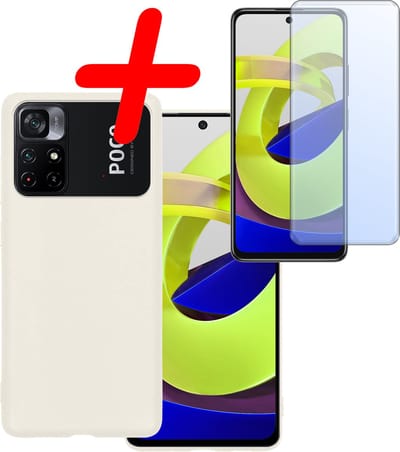 Hoesje Met Screenprotector - Geschikt voor Xiaomi Poco M4 Pro 5G - Sterk & Shockproof - Back Cover - Siliconen Case - Telefoon Hoes - Wit