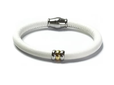 NIEUW! Jolla - dames armband zilver - leer - magneetsluiting - bedels - tweekleurig - Single Ladies - Wit