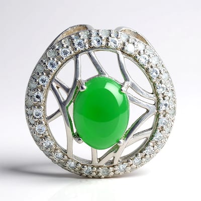 Cavill - Zilveren Hanger - 925 Sterling Zilver - Keizerlijk Chrysopraas 0,99 ct & Witte Topaas 1,549 ct - Ovaal Cabochon - Luxe Elegant Groen Sieraad