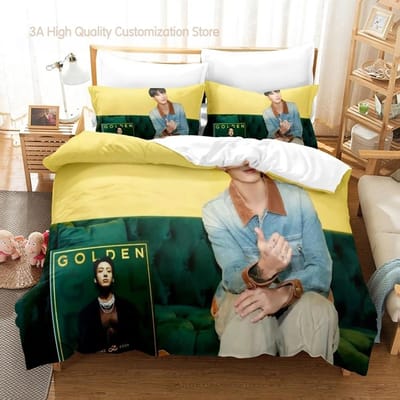 Jeon Jung Kook Album Beddengoed Set Eenpersoons Twijfelaar Volledig Queen King Size Bed Set Volwassen Jongens Slaapkamer Dekbedovertrek Sets Hoeslakenset 2-2 US Queen(228*228cm)3pcs