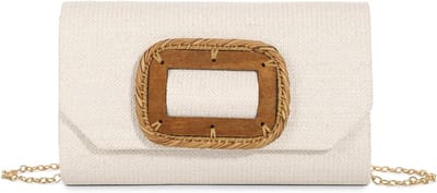 Dames Clutch Tas - Stro Rotan Tas - Zomerse Gelegenheden - Afneembare Gouden Ketting - 22 x 13 cm - Natuurlijk