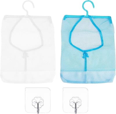 Multifunctionele Wandgemonteerde Mesh Tas met 2 Transparante Haken, Ideaal voor Opslag en Drogen van Voorwerpen, Ruimtebesparend en Handig