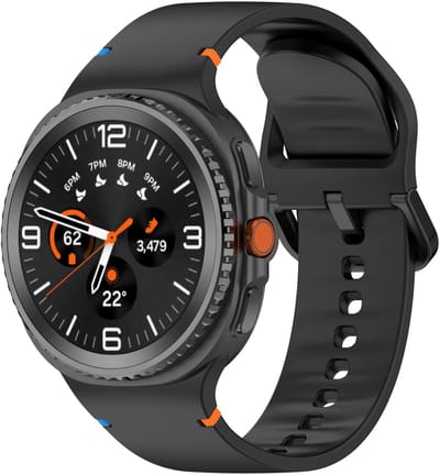 Siliconen bandje - geschikt voor Samsung Galaxy Watch 8 (40mm) / Galaxy Watch 8 (44mm) / Galaxy Watch 8 Classic - stiksels met gespsluiting - Maat S/M - zwart