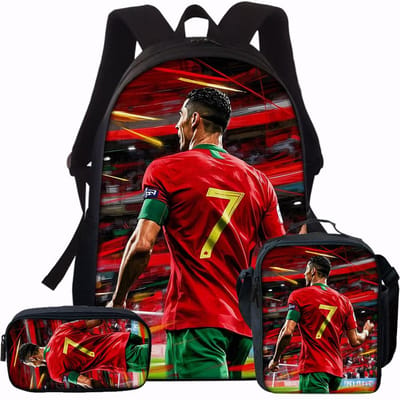 3 stuks Voetbal Vlam Print Rugzak Lichtgewicht Dagelijks Grote Capaciteit Schooltas Reistas met Schoudertas Etui Cadeau