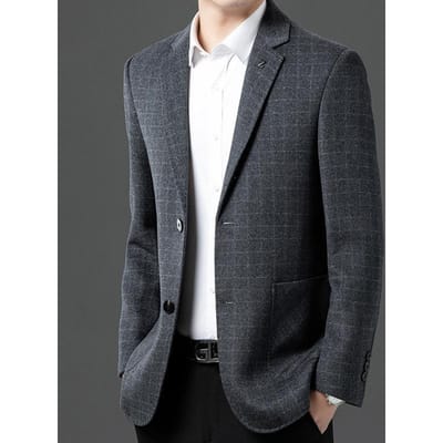 Heren Business Casual Blazer Lente en Herfst Nieuwe High-end Heren Middelbare Leeftijd Papa Jas Jas 4XL grijs