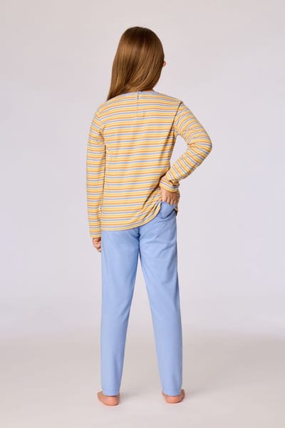 Woody - Meisjes-Dames pyjama - Geel gestreept - 14 jaar