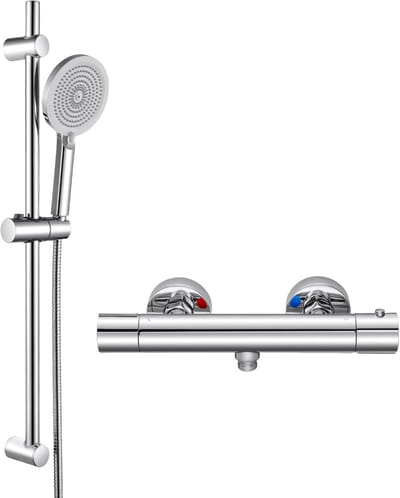 Auralum Max Thermostatische Douchekraan - Glijstang Doucheset - 4 Standen Handdouche - Waterbesparend - Veiligheidsfuncties Thermostaatkraan - Waterbesparend - Chroom