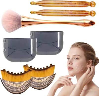 5 stuks lymfeborstels voor gezichtsmassage, inclusief Amber Gua Sha Stick en roségouden borstel voor lymfedrainage en ontspanning
