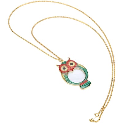 Collier Loupe Pendentif de Lecture Motif Chouette Mignon 10X avec Chaîne beige