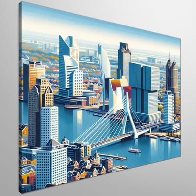 Acryl rotterdam schilderij | Rotterdamse skyline in acryl: een kunstwerk van moderne schoonheid | Kunst - 100x100 centimeter op Canvas | Foto op Canvas