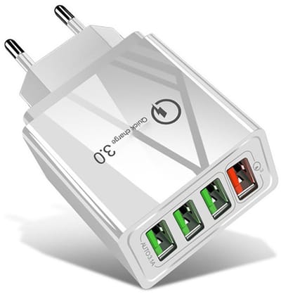 30W 4-Poorts Reislader - 1x USB-A QC 3.0 + 3x USB 2.0 - oplader adapter - Universeel voor Smartphone en Tablet - wit