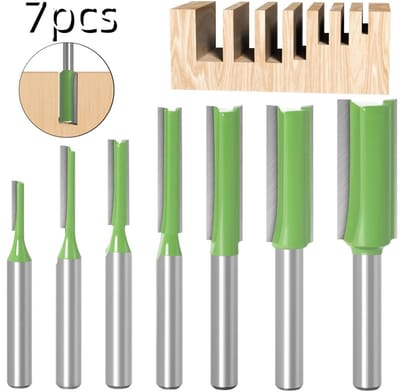 7 stuks - 1/4 inch rechte freesbit - dubbele en enkele groef - houtbewerking snijdiameter frees - Houtbewerkingsfrees - 1/4/5/6/8/10/12 mm - houtgraveergereedschap