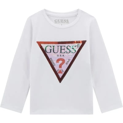 T-shirt met driehoekig logo pailletten lange mouwen baby meisje Guess
