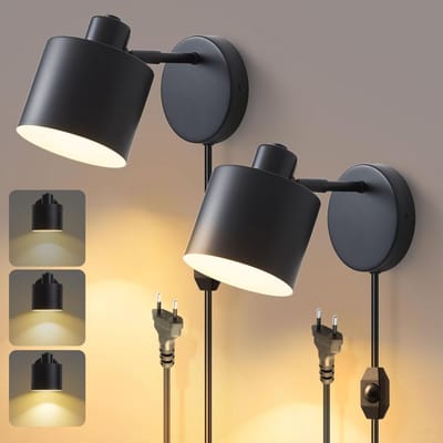 CRLYN® Wandlamp Binnen met Snoer - Wandlamp met Stekker voor Binnen - Zwart