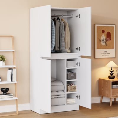 Sweiko Kledingkast - 70 × 40 × 170 cm - Dubbele deuren - Opbergplanken - Wit