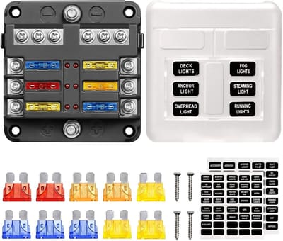 Dailygoody - Waterdichte Fuse Box - 6-Voudige met LED Indicator - Voor Auto en Boot - Bescherming tegen water - Elektrische aansluitingen - Geschikt v