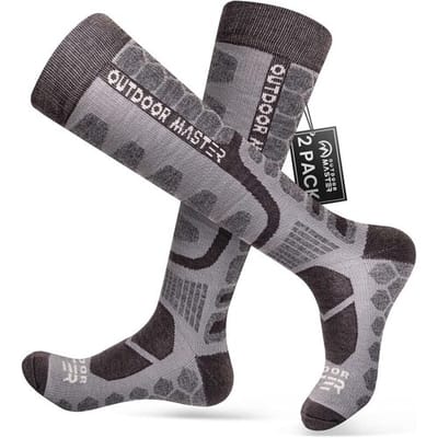 OutdoorMaster 2 paar compressie skisokken van merinowol diepgrijs M