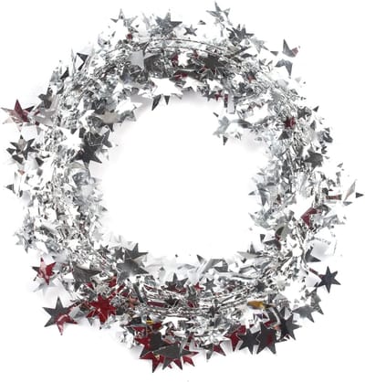 Sterren kerstboom lametta slinger van 22,5 meter, feestelijke decoratie voor kerst, verjaardagen en nieuwjaarsfeesten, zilveren garland voor tafeldecoratie en evenementen