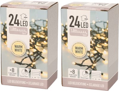 Anna's Collection Kerstverlichting - 2x -timer - 20 Led's - warm wit - lichtsnoer