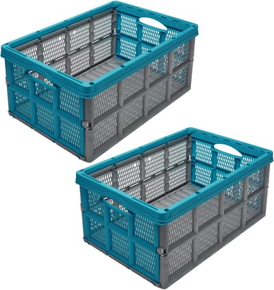 Garronda Transportbox 51x34,5x22,5 cm – Opvouwbaar – 2 stuks – Grijs/Turkoois – GD-CRI-FoldBox